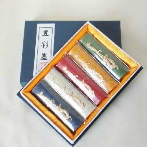 A Set of 5 Color Ink Sticks Chinese Calligraphy and Painting Hukaiwen Inkstick