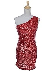 Sequined Glittering One Shoulder Short Polyester Party Dress/Mini Dress 