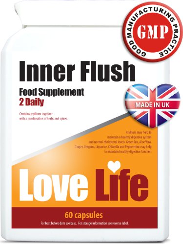 LOVE LIFE Inner Flush (Formally Inner Cleanse Detox) | Natural Detox and Colon Cleanser | 60 Capsules | Premium GMP Supplement (Perfect Start to a Diet Combined with Raspberry Ketones)