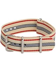 22mm Classic SS Nylon Striped White / Navy Blue / Red - Easily Interchangeable Replacement Military Watch Strap / Band - Fits All Watches!!!