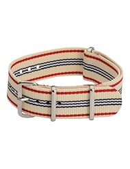 18mm Classic SS Nylon Striped White / Navy Blue / Red - Easily Interchangeable Replacement Military Watch Strap / Band - Fits All Watches!!!