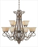 12 Light Chandelier - Cottonwood Finish : Soft Cream Marble Glass