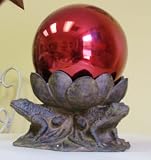 Three Frog Lotus Blossom Bowl Stand with Red Stainless Steel Gazing Globe (8 inch)