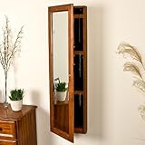 Wall-Mounted Rectangle Jewelry Cabinet with Mirror - Oak Finish