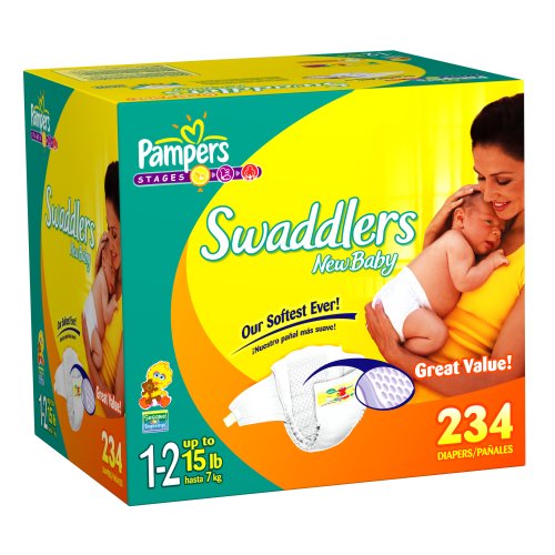 Pampers Swaddlers Diapers, Size 1-2 (Up To 15 Lbs), Economy Plus Pack, 234 Swaddlers
