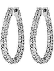 2.32 ct. tw Round Cut Diamond Pave Tear Shaped Inside Outside Hoop Earrings - G-H SI2 - 14 Kt. White Gold