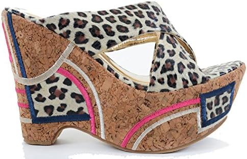 Patchwork Leopard Cross Band Platform Wedge Sandals