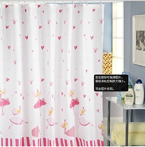 Modern White Thickened Polyester Shower Curtain with Pink Princess Pattern, Fashion Bathroom Accessory, Waterproof and Mildewproof Shower Curtian, 72 x 87 inches (180 x220cm)