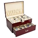Rosewood Finish Watch Case Display Storage Box Chest With Solid Top Holds 20 Watches