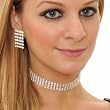 5 Row Rhinestone Choker Necklace Matching Dangling Earring 3 Piece Set