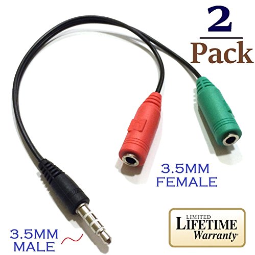 Josi Minea x 2 Pcs PC Headset to 3.5mm Smartphone Adapter: Convert Dual 3.5mm to 3.5mm, PC Computer Headset to Apple iPhone 6 / 6 Plus / 5S / 5C / 5 4S, iPad Air / Mini, Samsung Galaxy S6 / S5 / S4 / S3, Note 4 / 3 Nexus 4, HTC One, Nokia Lumia & mos