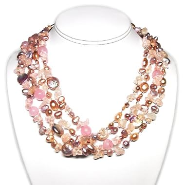 HinsonGayle Artisan Collection "Sofia" Double Strand Rose Quartz and Ultra-Luster Naturally Pink Cultured Pearl Rope Necklace