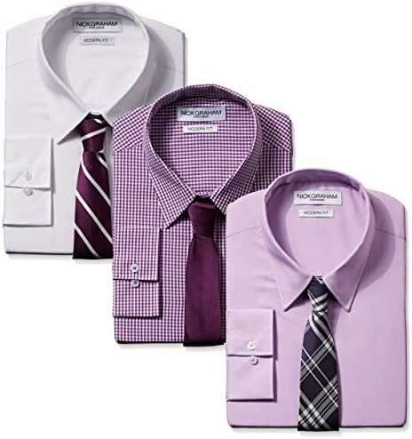 Everywhere Men's Modern Fit 3 Pack Solids and Gingham Point Collar Tie Sets Combo