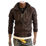 Doublju Mens Faux Leather Slim Jacket(1213)