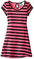Girls Cap Sleeves Sweater Polyester/Rayon Sequined Striped Print  Dress