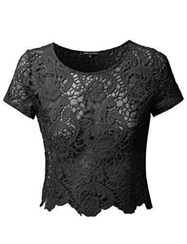 MBE Women's Crochet Lace Crop & Sleeveless Top
