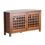 SEI Narita Walnut Corner Media Stand with Windowpane-Style Doors