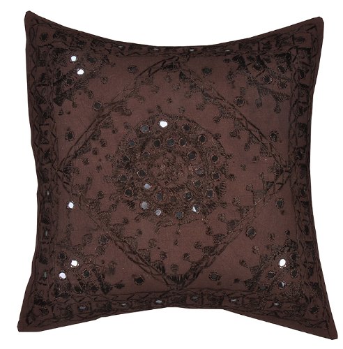 Imagen 2 de Cojín de algodón indio cubre con tamaño de trabajo de bordado y del espejo de 16 x 16 pulgadas Juego de 5 piezas