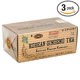 Superior Korean Ginseng Tea, Tea Bags, 30-Count Box (Pack of 3)