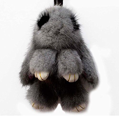 Real Mink Fur Rabbit Doll Keychain for Womens Bag Charms or Car Pendant Key Chain (Light Gray)