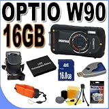 Pentax Optio W90 Waterproof 12.1MP Digital Camera w/ 5x Wide Angle Optical Zoom (Black) BigVALUEInc 16GB Accessory Saver Bundle