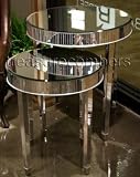 Round Mirrored Side Accent End Tables - Set of 2 - Art Deco - Hollywood Regency - Glam Decor
