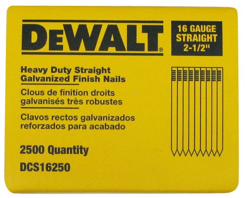 DEWALT DCS16250 2-1/2-Inch by 16 Gauge Finish Nail (2,500 per Box)
