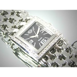 Harley Davidson Bulova Womens Watch. New for 2008. Stylish, with bright crystal accents on bezel, snap clasp, all feminine. Three looped chain bracelet for dainty look. Black dial with contrasting stainless-steel dagger hands. Water resistant to 50 meters, 76L030