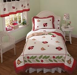Pem America Lady Bug Yard Twin Size Quilt with Pillow Sham