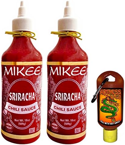 Sriracha All Natural Hot Chili Sauce 2 Pack Bundle 18 Ounce Bottles With To Go Key Chain Gift Set (to go bottle ships empty)