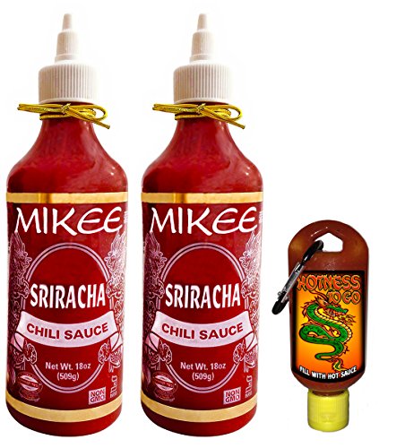 Sriracha All Natural Hot Chili Sauce 2 Pack Bundle 18 Ounce Bottles With To Go Key Chain Gift Set (to go bottle ships empty)
