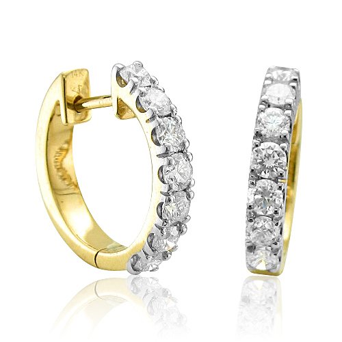 Certified 14k Yellow Gold 7 Stone Hoop Diamond Earrings (GH, SI-I, 1.00 carat)
