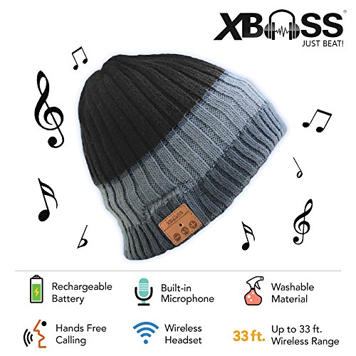 Xbass Deluxe Wireless Bluetooth Beanie Hat 4.1, Hands-free Built-in Stereo Speakers and Microphone for Calls - Premium Winter Hat with Headphone