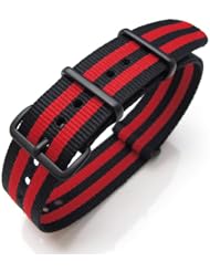 22mm G10 Nato James Bond Nylon Watch Strap PVD Black Buckle - J03 Double Black & Red