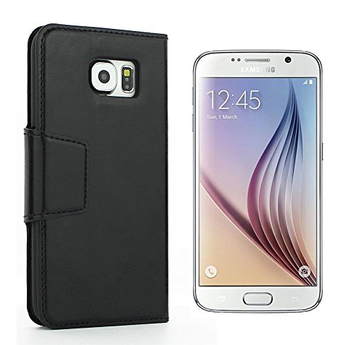 Galaxy S6 Case, aLLreLi [Kickstand] Samsung Galaxy S6 Wallet Case [Ultra Slim][Black] Premium PU Leather Flip Cover - Verizon, AT&T, Sprint, T-Mobile, International, and Unlocked - Leather Case for Samsung Galaxy SVI SM-G925F Early 2015 Model