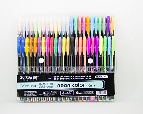 KidsCraft - Neon Color 48 piece Gel Pen Set. 48 unique colors in 12 of Glitter, Neon, Pastel and Metallic styles. Great for personalizing notes, invites, cards and also for coloring books!