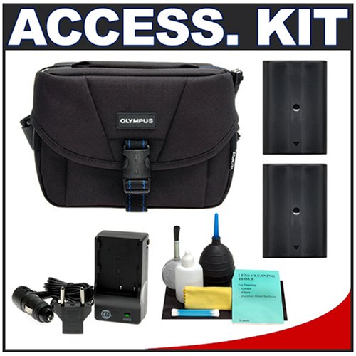 Olympus Compact E System SLR Gadget Bag + 2 Spare Rechargeable BLM 1 Batteries + Charger + Cleaning Kit for Olympus E1  E3  Evolt E300  E330  E500 CHANGITNOW E510 Digital SLR Cameras