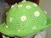 Ht25lm, Hand crocheted Lime gimp Floppy Hat With Daisies all over