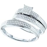 Genuine Diamond Trio Solid Gold Wedding Ring Set 3-rings man woman wedding engagement