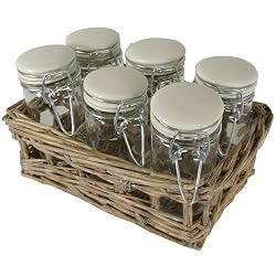 Set of 6 Glass Spice Jars in Driftwood Basket