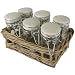 Set of 6 Glass Spice Jars in Driftwood Basket