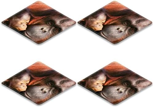 Gorilla Baby Chimpanzees Ape Animals Square Coaster (4 Piece) Set Fabric Rubber 5 Inch Size Luxlady Coaster Cup Mug Can Water Bottle Drink Coasters Stain Resistance Collector Kit Kitchen Table Top Desk