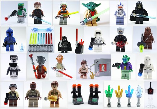 LEGO Star Wars Mini Figurines 24er pour l'Avent, tout comme le montre Yoda, Boba, Anakin, et de nombreux accessoires, y compris plus de sabres laser armes