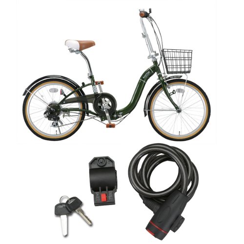【Raychell】レイチェル MU-206R 折り畳み自転車【2カラー展開】＋コイルワイヤー錠２点セット