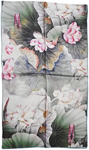Baoshidi, Lily Blossom, Oblong Grace Luxury Fashion 100% Silk Scarf Elegant Color Perfect Gift Soft Shawl Floral Wrap Accessory, Green
