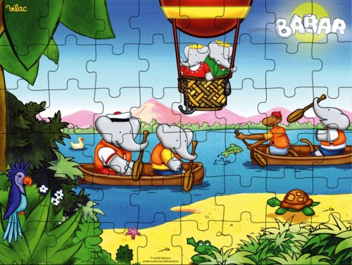 Vilac - 2190 - Babar - Puzzle Babar 48 pcs - Boîte en forme de mongolfiere