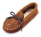 Children's Beaded Moccasin by Minnetonka in Brown Suede