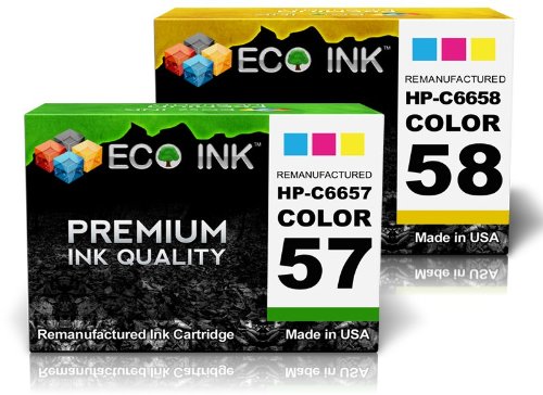 ECO INK Compatible / Remanufactured for HP 57 HP 58 C6657AN C6658AN (1 Clr + 1 Photo) Ink Cartridges for HP Deskjet and HP Officejet series