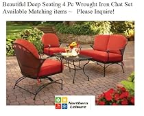 Big Sale 4 Pc Outdoor Black Wrought Iron Deep Seating Chat Set Table & Chairs & Sofa Red Cushions