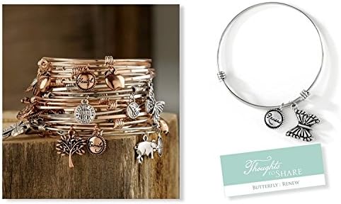 Thoughts to Share "Renew" Butterfly Expandable Stackable Silver Tone Bracelets